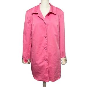 CJ Banks Womens Pink Floral Lined Button Front Cotton Blend Coat Plus Size‎ 1X